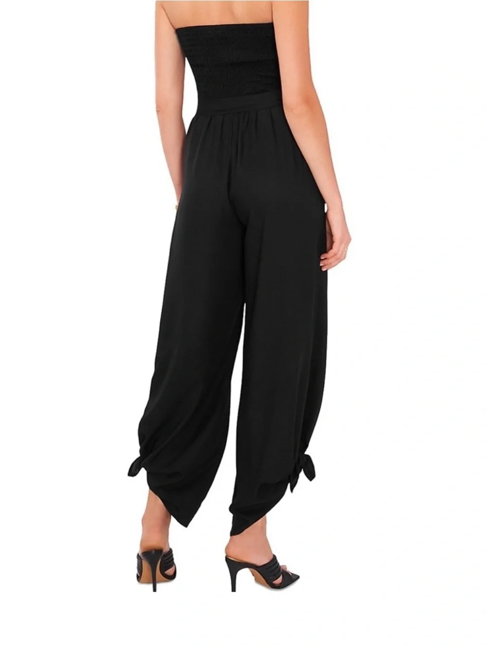 Vince Camuto Black Strapless Tie-Waist Jumpsuit with Knotted Hems - Picture 2 of 8